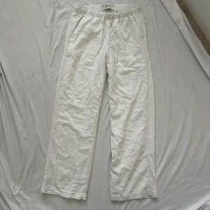 Hollister double lined wide leg linen pant, white color